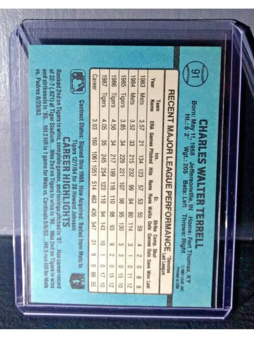 1988 Walt Terrell Donruss #91 Baseball Card